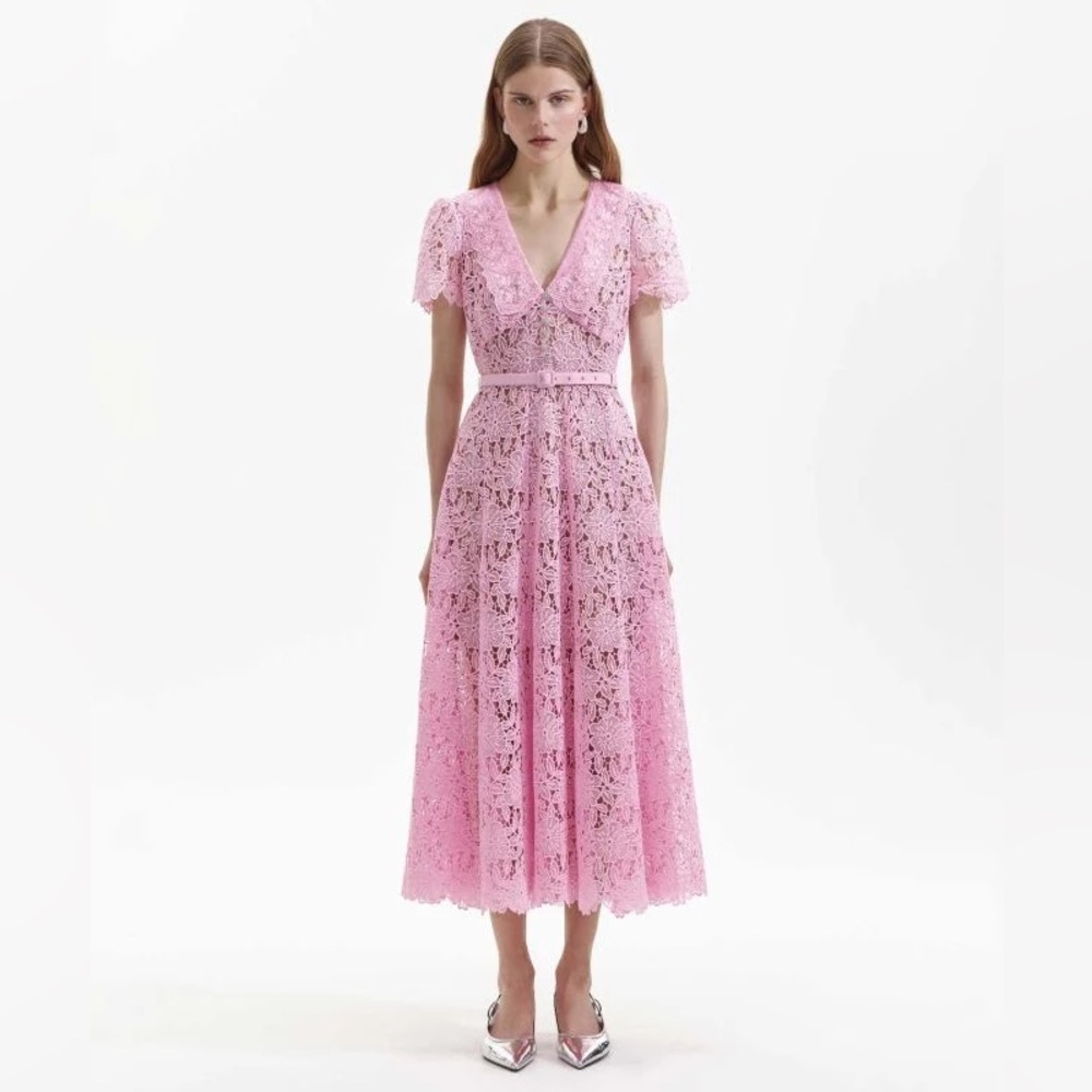 Self-Portrait Pink Lace Midi Dress size 4